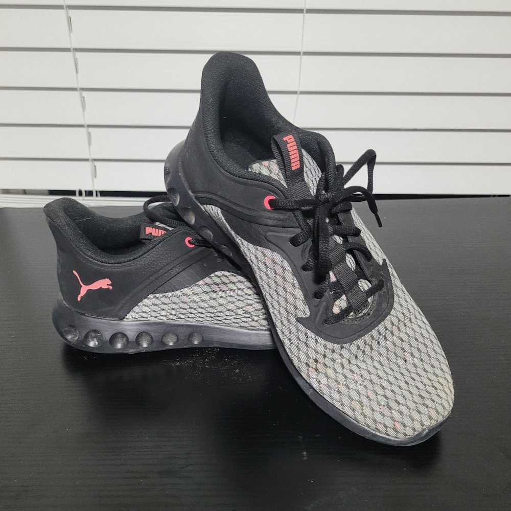 Puma Black and Gray Athletic Shoes with Pink Highlights